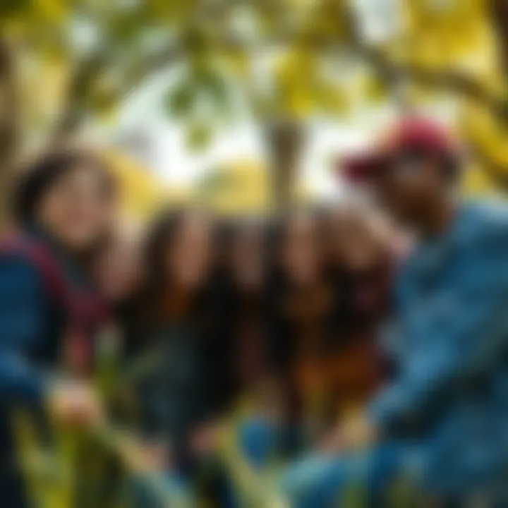 A group of friends from different backgrounds smiling and enjoying time together in a park, showcasing their bonds and connections.