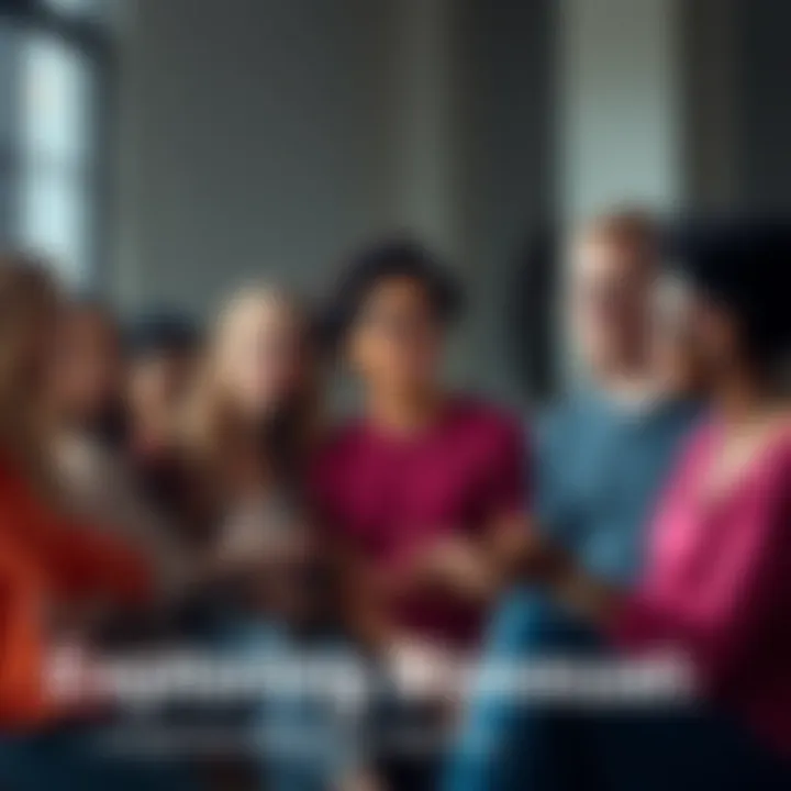 A diverse group of people representing various sexual orientations, engaged in a supportive discussion about bisexuality and identity.
