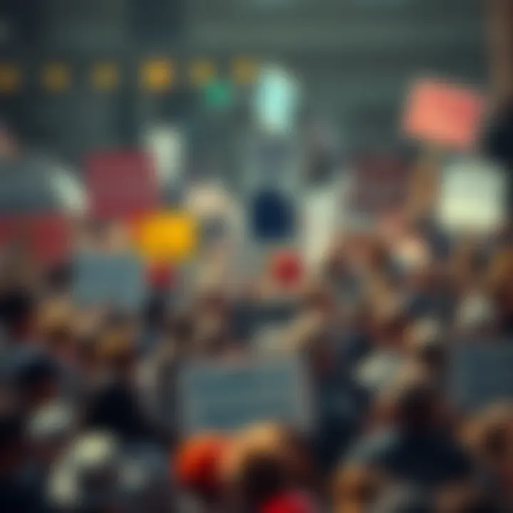 Divided Society A crowd of people holding signs representing different political views, illustrating the division caused by polarization.