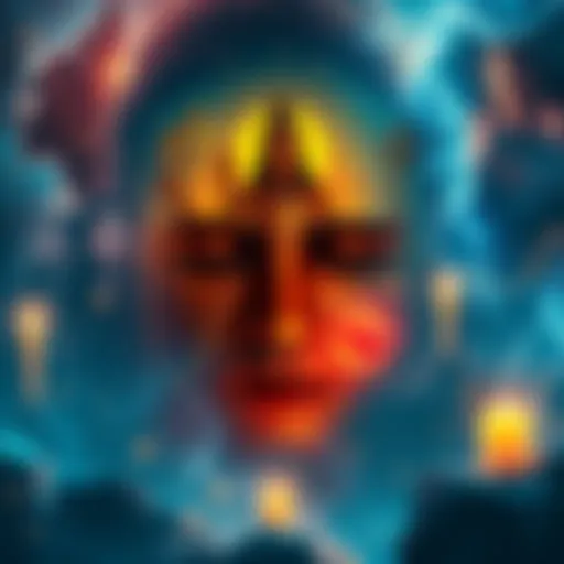 A serene depiction of various deities showing diverse emotions like joy, sadness, and contemplation in a cosmic setting.
