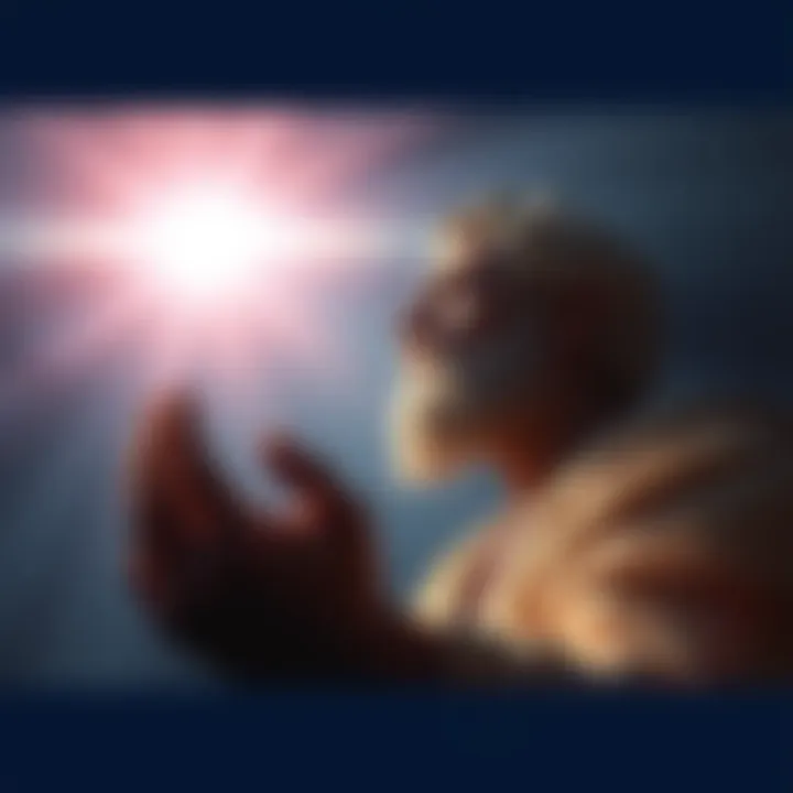 A radiant light illuminating a figure in deep contemplation, symbolizing the connection between the soul and divine visions.