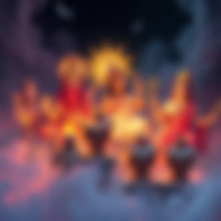 Illustration of gods and goddesses offering comfort during menstrual pain