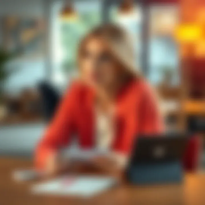 A 31-year-old divorced woman sitting at a table, looking thoughtful while holding a notebook and pen, reflecting on her health challenges.