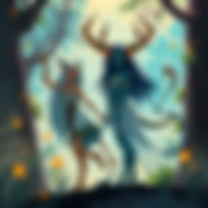 Illustration of a djinn and a fae standing together in a mystical forest setting, showcasing their unique features and magical aura.