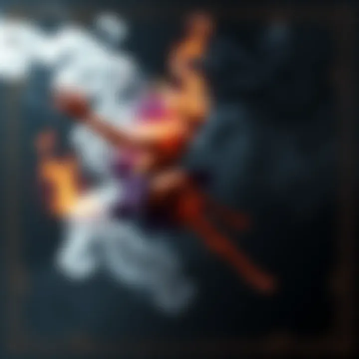 A visual representation of a djinn swirling in smoke, surrounded by ancient symbols against a dark background.