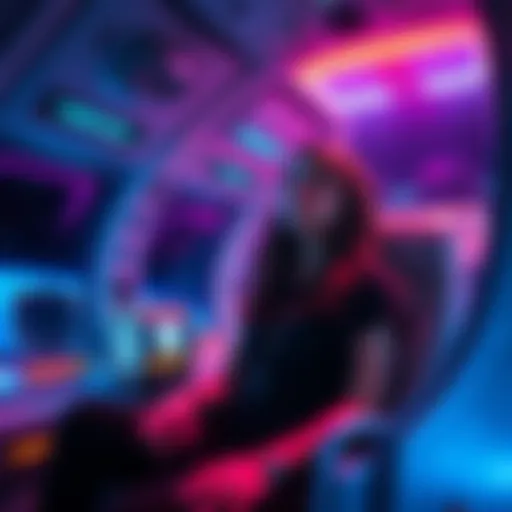 A young woman experiences a vivid dream on a spaceship, surrounded by colorful lights and a DMT cart, connecting with memories of a past friendship.