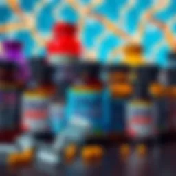 A collage of various supplement bottles labeled DNA boosters with DNA strands in the background