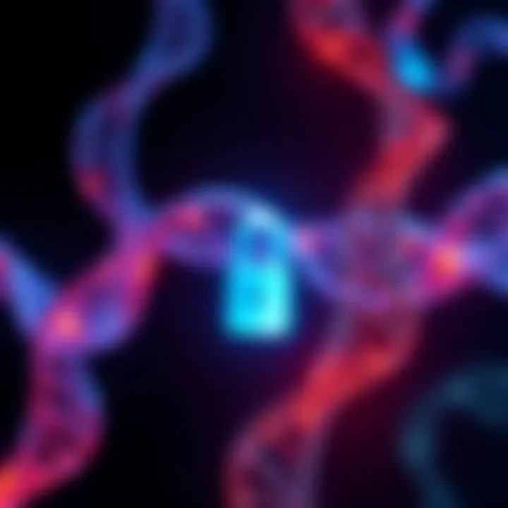A graphic showing a DNA helix with a padlock symbol, representing privacy issues related to DNA uploads to corporate databases.