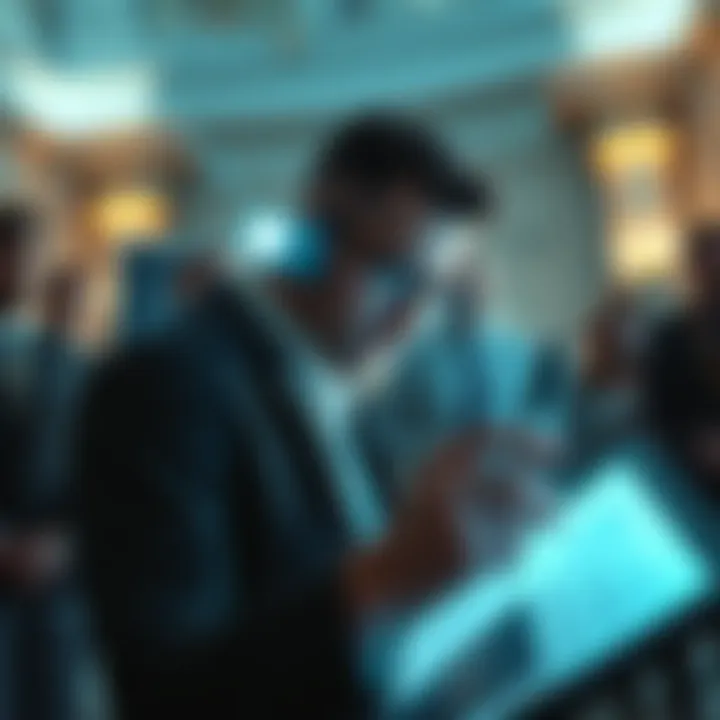 Document on Immaculate Constellation A person searching for a document on Congress.gov related to the Immaculate Constellation, surrounded by curious onlookers.