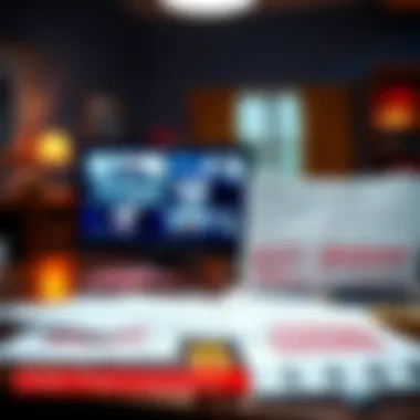 A table with partially redacted documents and a video screen displaying footage, symbolizing the upcoming release of information.