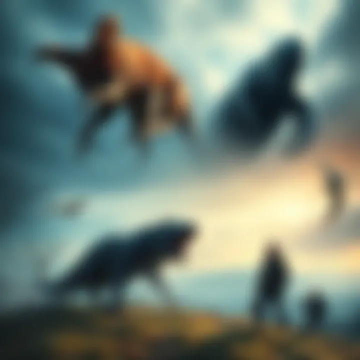 A collage of animals once thought to be cryptids, now confirmed by science, including a Chupacabra and a giant squid, set against a backdrop of a nature scene
