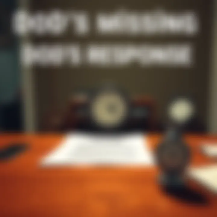 An empty desk with a memo about AATIP and a clock showing the passage of time, symbolizing the awaited response from the Department of Defense.