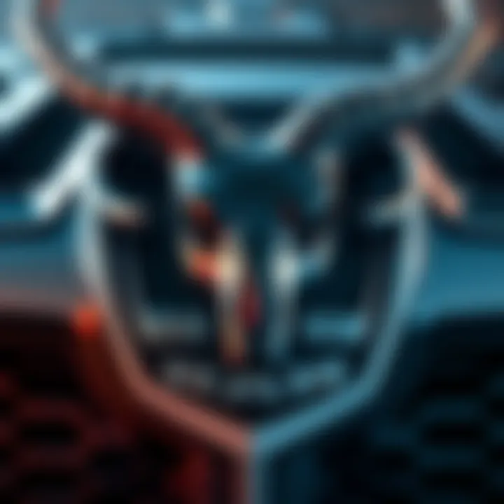 Dodge RAM logo with devil horns Close-up of the Dodge RAM logo featuring a ram's head and artistic devil horns