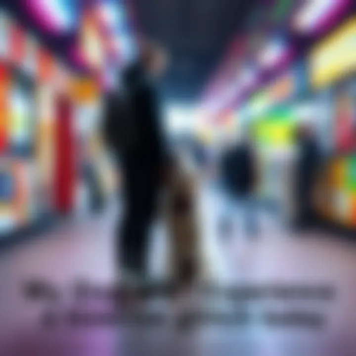 A person and their dog standing together in a peculiar setting with distorted surroundings, illustrating a shared glitch experience