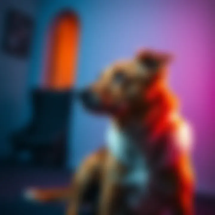 Dog Reacting to Unseen Presence A dog sitting alertly, looking towards an empty space as if sensing something unusual nearby.