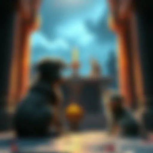 A concerned pet owner looking at a missing offering from an altar with a playful dog by their side