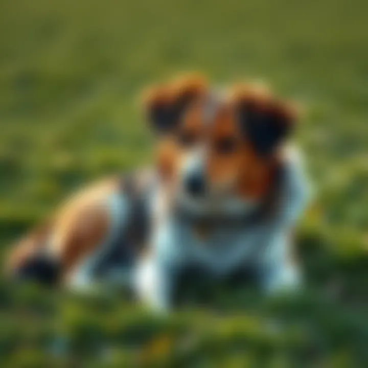 A dog sitting peacefully on a grassy field A heartfelt image of a dog resting on green grass, symbolizing love and remembrance, capturing the bond between the dog and its owner.