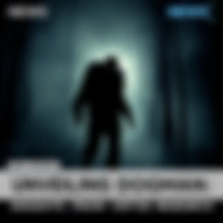 A shadowy figure resembling a wolfman stands in a dark forest, surrounded by mist and trees, representing sightings of Dogman.