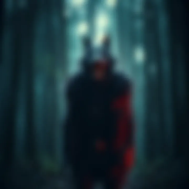 A mysterious dogman figure stands in a dark forest, emitting strange sounds that resemble ancient German speech.