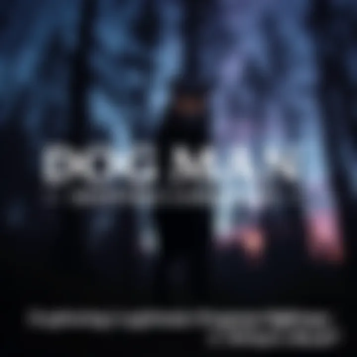 A blurry photo showing a tall, wolf-like creature standing in a forested area during twilight, with eyes glowing in the dim light.