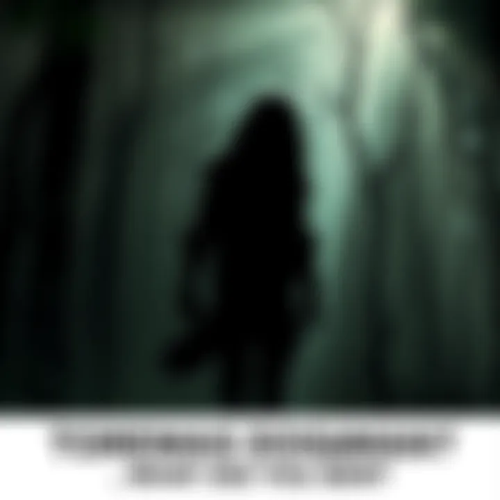 A shadowy figure resembling a canine creature lurking in a dense forest, evoking mystery and intrigue.