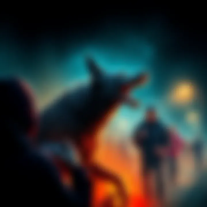 A collage of reported Dogman encounters with sketches and testimonies from people in various locations.