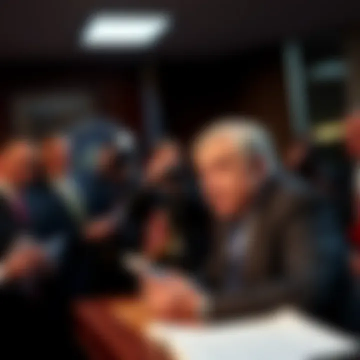 A press conference showing a Department of Justice official announcing no future prosecutions related to Jeffrey Epstein, with reporters in the background taking notes.