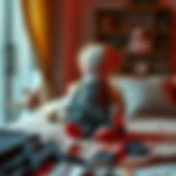 A handmade doll created from pieces of clothing, representing emotions tied to a past relationship, displayed in a cozy room setting.