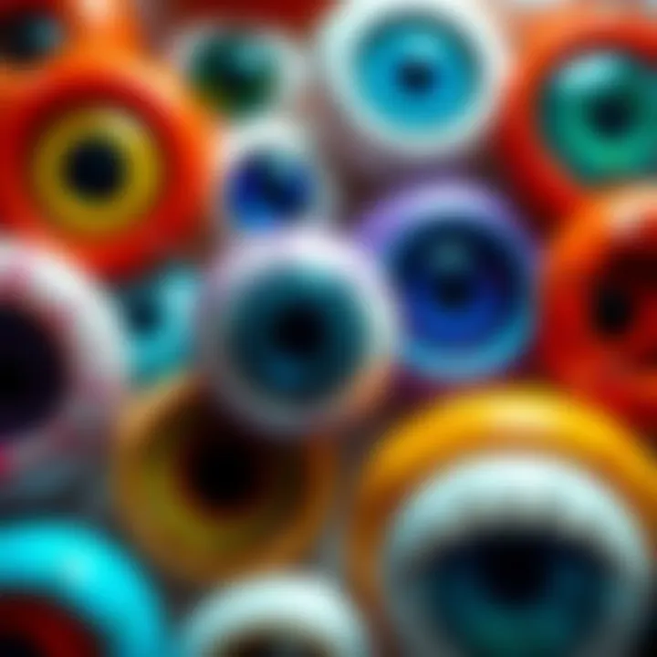 A collection of colorful doll eyes displayed on a canvas, highlighting their artistic appeal and visual impact.