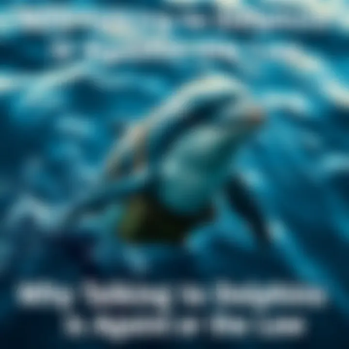 A dolphin swimming in the ocean with a harness and military gear attached, showcasing its training for naval operations.