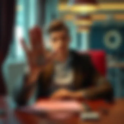 Person showcasing their dominant right hand A person holding their right hand up, emphasizing its dominance while sitting at a table with a thoughtful expression.