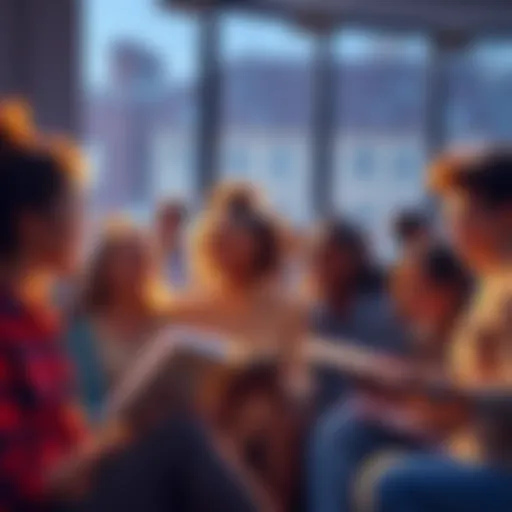 A diverse group of people engaging in thoughtful discussions during a reading session, promoting inclusivity and support for individual insights.