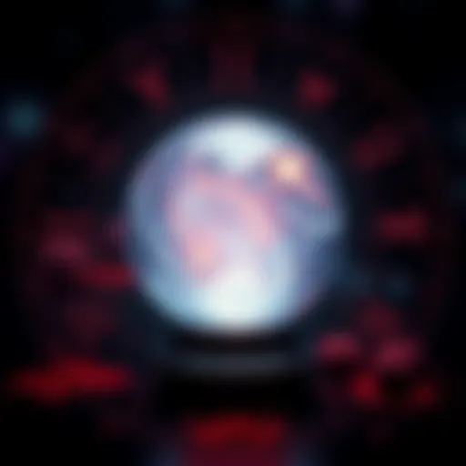 A crystal ball surrounded by zodiac signs, symbolizing doomsday astrology predictions and their impact on beliefs.
