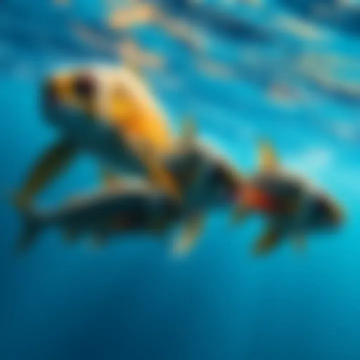 Four unusual fish species known as doomsday fish swimming in clear ocean water, highlighting potential environmental changes.