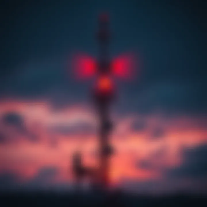 A radio broadcast tower emitting signals with a dark sky in the background, symbolizing tension in the air before an attack.