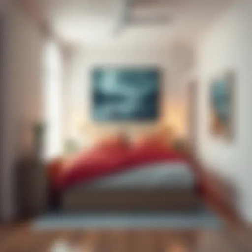 A double bed placed in a small bedroom with minimal decor, highlighting space-saving solutions