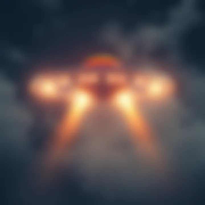 A still image showing a possible UAP hovering with unusual lighting and shapes, surrounded by a blurry background, indicating potential video manipulation.