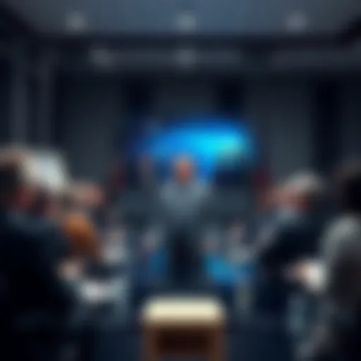 Dr. Avi Loeb stands in front of a group of diverse experts, including astrophysicists and psychologists, discussing UAPs in a meeting room.