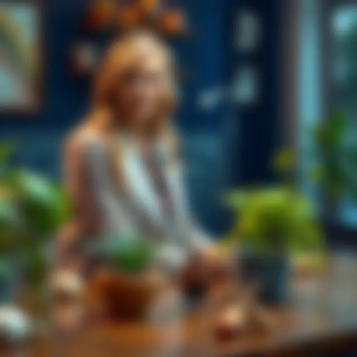 Dr. Randi Shannon sitting at a table with plants and natural remedies, preparing to share advice on her live show