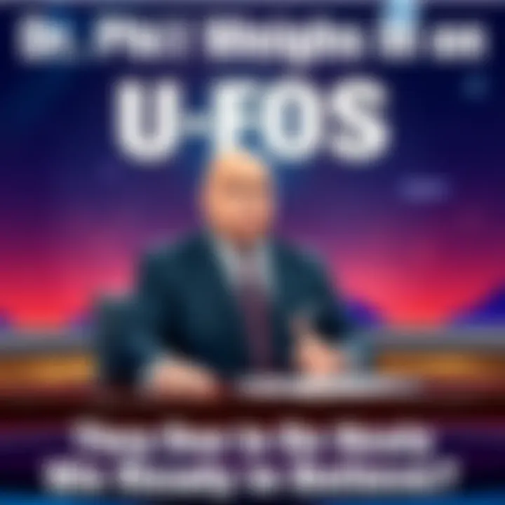 Dr. Phil sitting at a desk with a serious expression, talking about UFOs and extraterrestrial life, with a backdrop of a starry sky