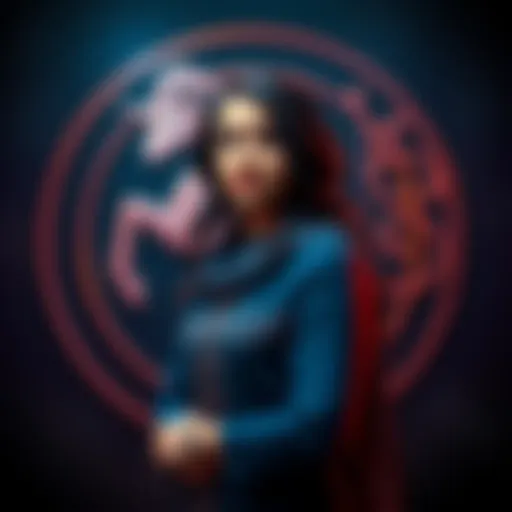 Dr Ramani stands confidently with the Capricorn zodiac symbol behind her, showcasing her connection to the traits associated with this sign.