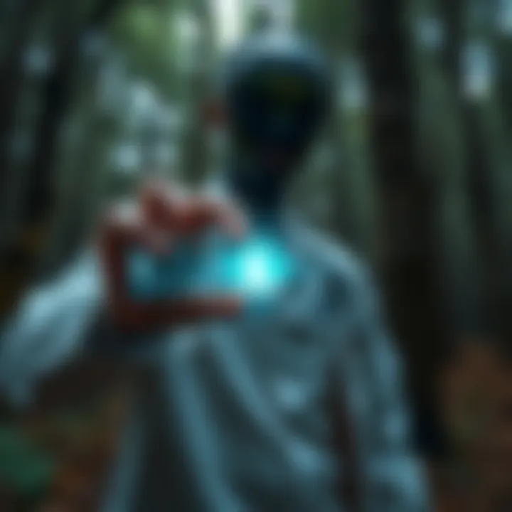 Dr. Jonathan Reed holds a mysterious object connected to his alien encounter in a forest setting.