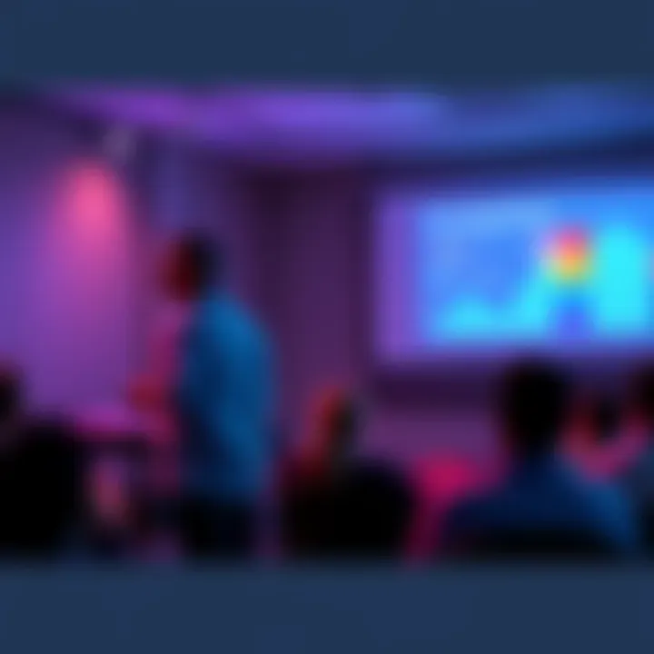 Dr. Villaroel standing in front of a projection screen displaying findings from his paper and engaging with an audience.