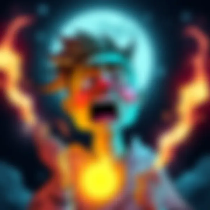 A humorous cartoon showing a character dramatically reacting based on their moon sign, with vibrant colors and exaggerated expressions.