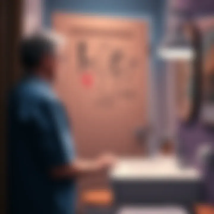 A staff member examining a unique drawing on a bathroom door at an independent living home