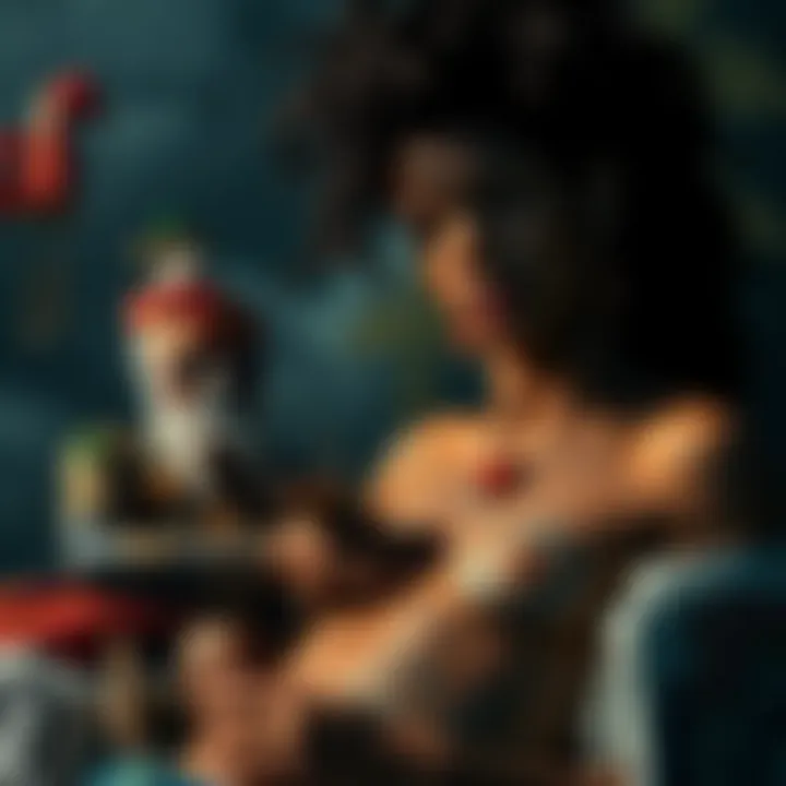 A vivid dream scene showing tattoos on a person's body, with Papa Legba nearby and Erzulie performing a card reading, hinting at protection.