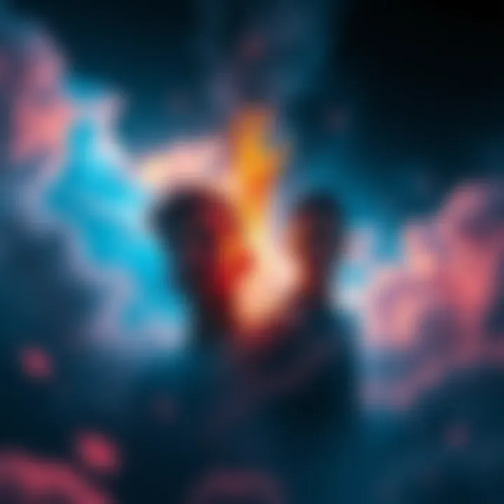 A person dreaming in first person view, experiencing a vibrant scene, alongside another version of themselves as a character in a dream, showing different perspectives of dreaming.