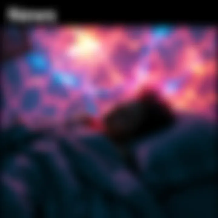 A person lying in bed with a dreamlike scene blending into their real surroundings, showcasing a vivid dream sequence.