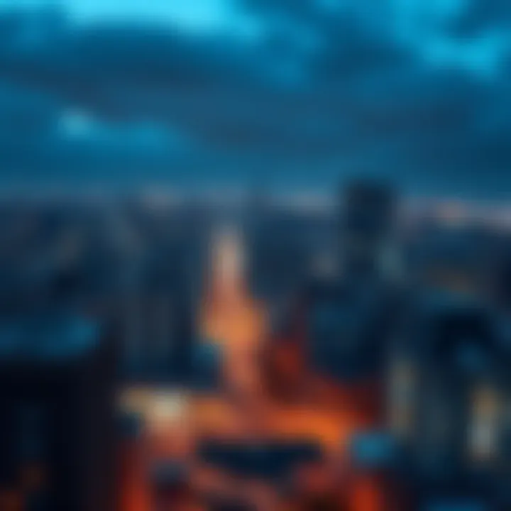 City skyline at night A dreamlike city skyline with familiar streets and buildings illuminated by soft lights, evoking nostalgia and emotion.