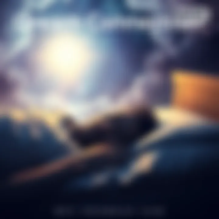 A person sleeping peacefully, with a bright light above them symbolizing a dream realm, and a faint image of a deceased friend’s father in the background.